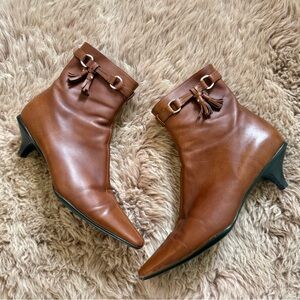 Prada Tassel Booties Saddle Brown Leather - Sz 7.5